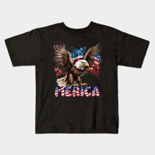 4th Of July Merica Patriotic USA Flag Bald Eagle Kids T-Shirt